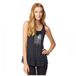 Aeropostale‎ Navy Embellished Tank Top Sequins Ruffles Medium NWT